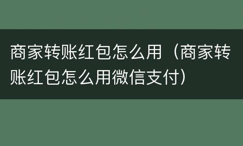 商家转账红包怎么用（商家转账红包怎么用微信支付）