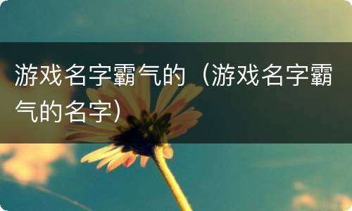 游戏名字霸气的（游戏名字霸气的名字）