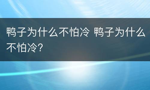 鸭子为什么不怕冷 鸭子为什么不怕冷?