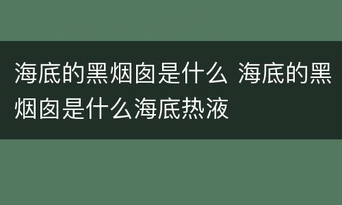 海底的黑烟囱是什么 海底的黑烟囱是什么海底热液