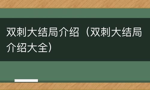 双刺大结局介绍（双刺大结局介绍大全）