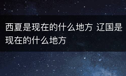 西夏是现在的什么地方 辽国是现在的什么地方