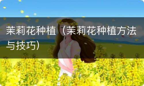茉莉花种植（茉莉花种植方法与技巧）