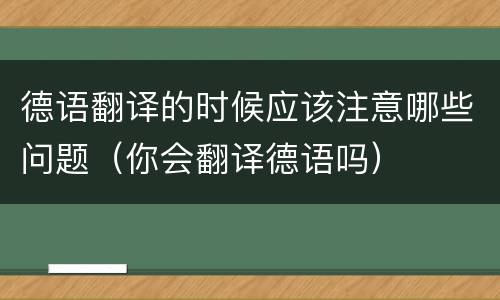 德语翻译的时候应该注意哪些问题（你会翻译德语吗）