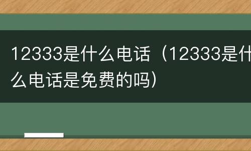 12333是什么电话（12333是什么电话是免费的吗）