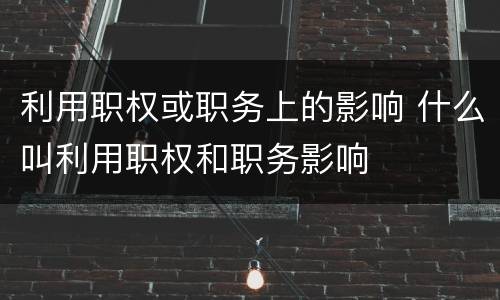 利用职权或职务上的影响 什么叫利用职权和职务影响