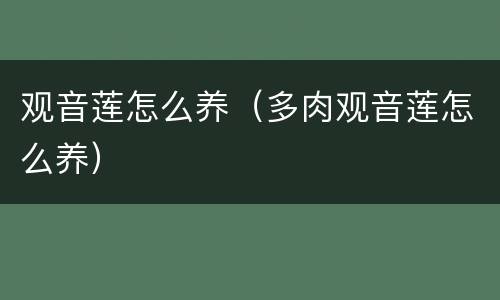 观音莲怎么养（多肉观音莲怎么养）