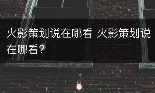 火影策划说在哪看 火影策划说在哪看?