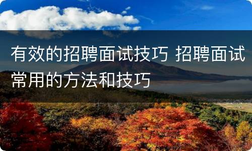 有效的招聘面试技巧 招聘面试常用的方法和技巧