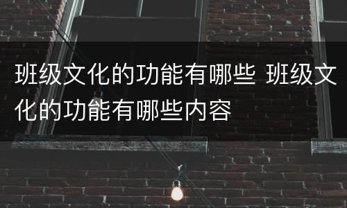 班级文化的功能有哪些 班级文化的功能有哪些内容