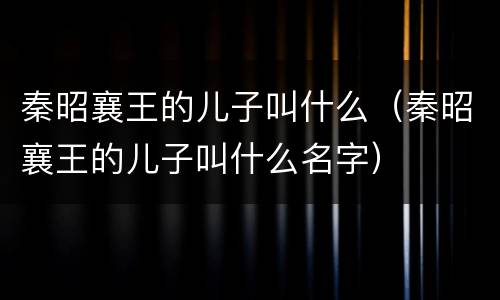 秦昭襄王的儿子叫什么（秦昭襄王的儿子叫什么名字）