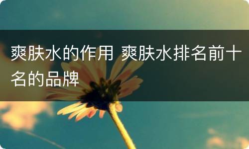 爽肤水的作用 爽肤水排名前十名的品牌