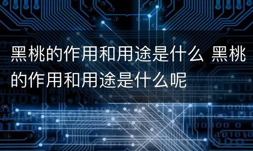 黑桃的作用和用途是什么 黑桃的作用和用途是什么呢