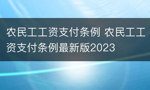农民工工资支付条例 农民工工资支付条例最新版2023