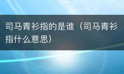 司马青衫指的是谁（司马青衫指什么意思）