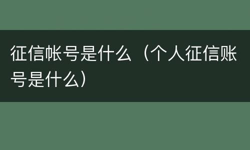 征信帐号是什么（个人征信账号是什么）