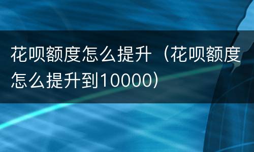 花呗额度怎么提升（花呗额度怎么提升到10000）
