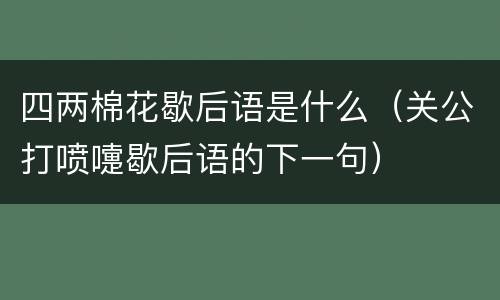 四两棉花歇后语是什么（关公打喷嚏歇后语的下一句）