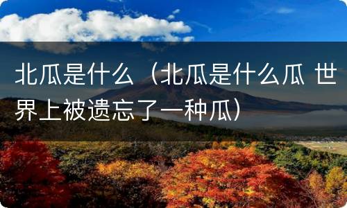 北瓜是什么（北瓜是什么瓜 世界上被遗忘了一种瓜）