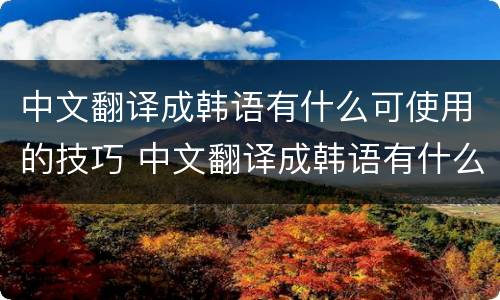 中文翻译成韩语有什么可使用的技巧 中文翻译成韩语有什么可使用的技巧吗