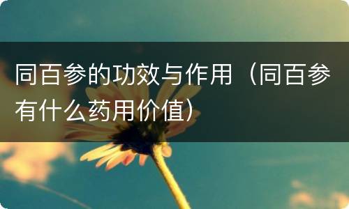 同百参的功效与作用（同百参有什么药用价值）