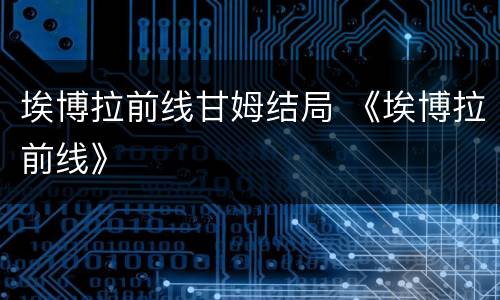 埃博拉前线甘姆结局 《埃博拉前线》