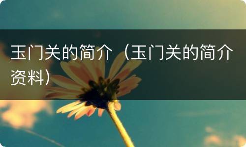 玉门关的简介（玉门关的简介资料）