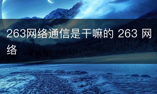 263网络通信是干嘛的 263 网络
