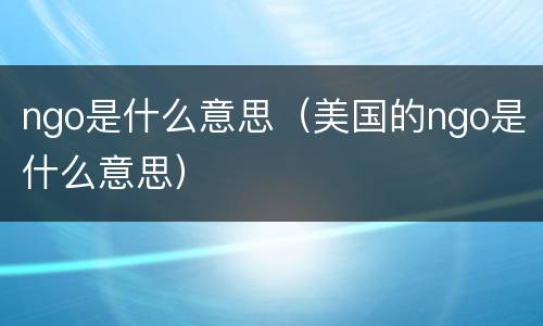 ngo是什么意思（美国的ngo是什么意思）