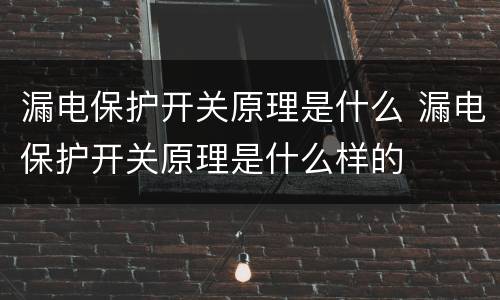 漏电保护开关原理是什么 漏电保护开关原理是什么样的