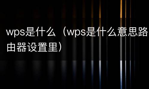wps是什么（wps是什么意思路由器设置里）