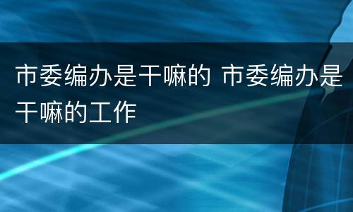 市委编办是干嘛的 市委编办是干嘛的工作