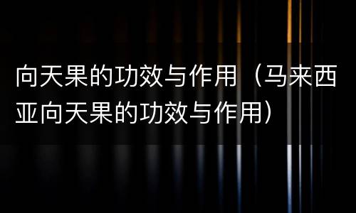 向天果的功效与作用（马来西亚向天果的功效与作用）