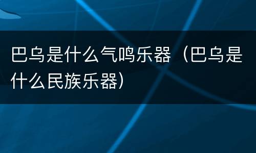 巴乌是什么气鸣乐器（巴乌是什么民族乐器）
