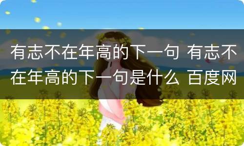 有志不在年高的下一句 有志不在年高的下一句是什么 百度网盘