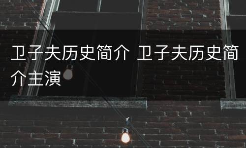 卫子夫历史简介 卫子夫历史简介主演