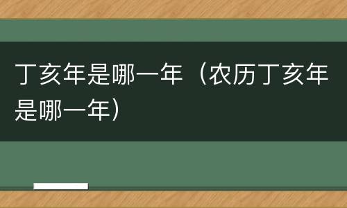 丁亥年是哪一年（农历丁亥年是哪一年）