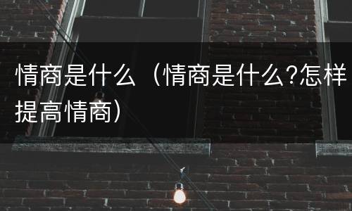 情商是什么（情商是什么?怎样提高情商）
