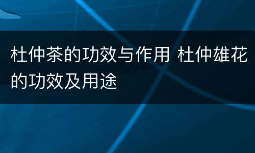 杜仲茶的功效与作用 杜仲雄花的功效及用途