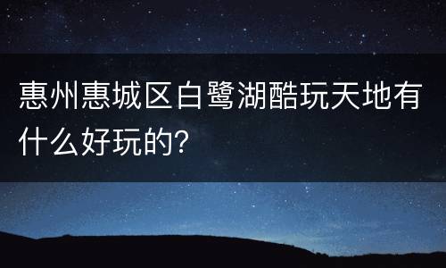 惠州惠城区白鹭湖酷玩天地有什么好玩的？