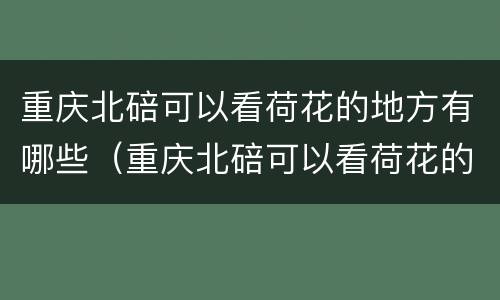 重庆北碚可以看荷花的地方有哪些（重庆北碚可以看荷花的地方有哪些景区）