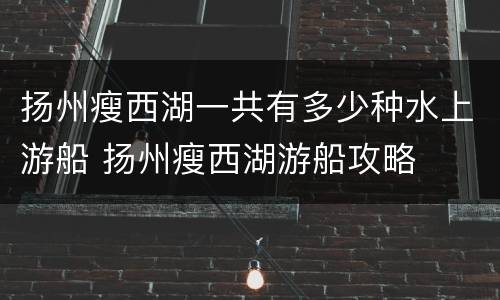 扬州瘦西湖一共有多少种水上游船 扬州瘦西湖游船攻略