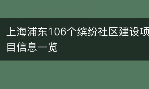 上海浦东106个缤纷社区建设项目信息一览
