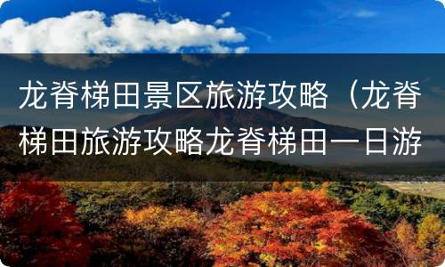 龙脊梯田景区旅游攻略（龙脊梯田旅游攻略龙脊梯田一日游）