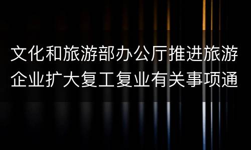 文化和旅游部办公厅推进旅游企业扩大复工复业有关事项通知