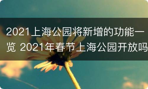 2021上海公园将新增的功能一览 2021年春节上海公园开放吗