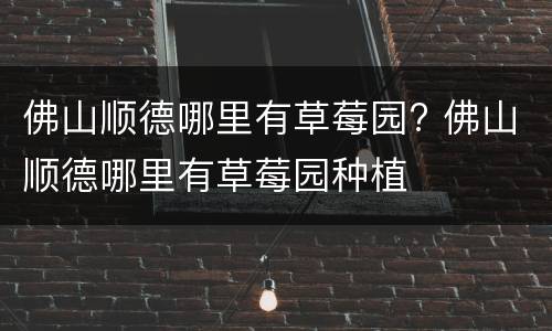 佛山顺德哪里有草莓园? 佛山顺德哪里有草莓园种植