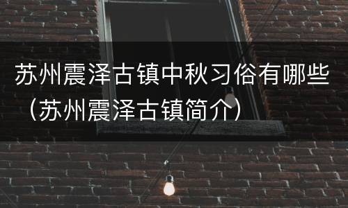 苏州震泽古镇中秋习俗有哪些（苏州震泽古镇简介）