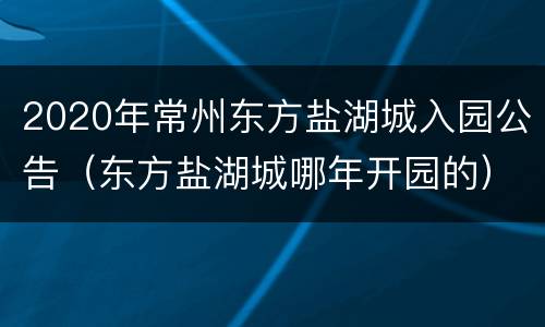 2020年常州东方盐湖城入园公告（东方盐湖城哪年开园的）