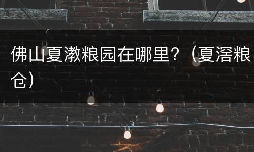 佛山夏漖粮园在哪里?（夏滘粮仓）